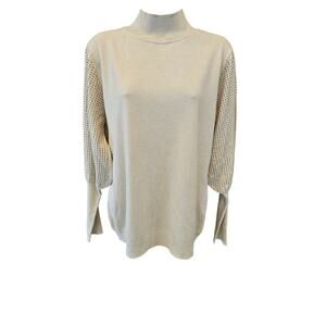 NWT LIV Milano XL neutral cream studded embellished arms puff sleeve mock neck